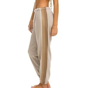 Aviator Nation Rainbow Stripe  - 5 STRIPE SWEATPANTS - SAND // TAN - NWT